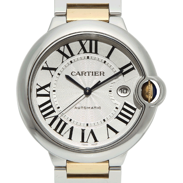 Cartier カルティエ バロンブルー LM W69009Z3 デイト シルバー ギョーシェ K18YG イエローゴールド SS ステンレス コンビ メンズ 自動巻き【6ヶ月保証】【腕時計】