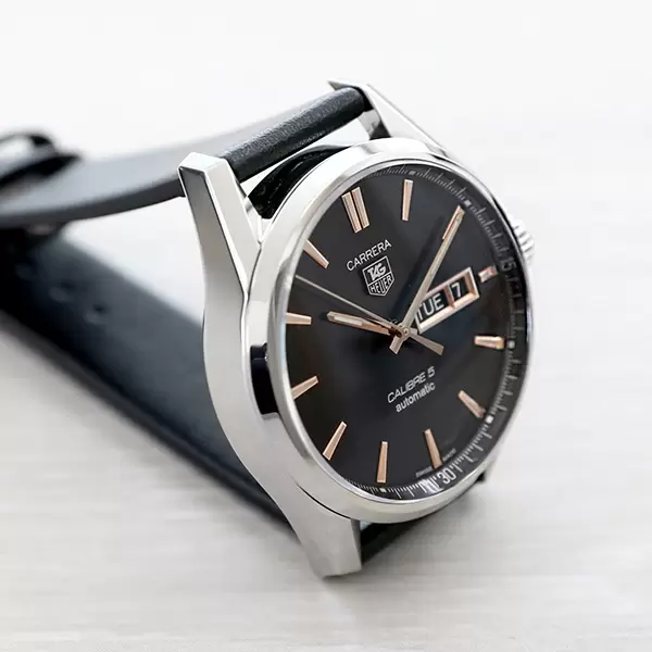 【TAG HEUER】タグホイヤー カレラ キャリバー5 デイデイト WAR201C-1 ステンレススチール シルバー 自動巻き メンズ 黒文字盤 腕時計